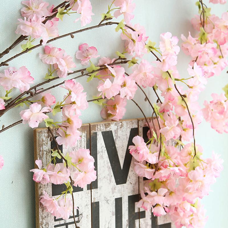 

135cm Cherry Blossoms Rattan Sakura Wedding Arch Decoration Vine Artificial Flowers Party Silk Ivy Wall Haning Garland Wreath, White