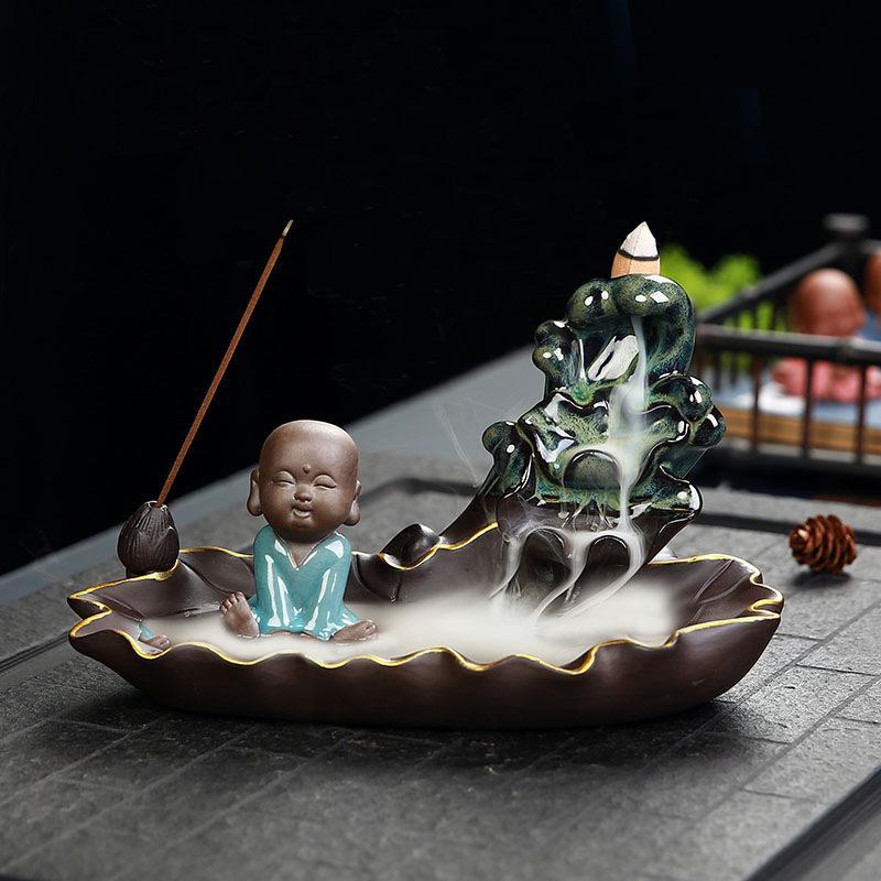 

Smoke Waterfall Incense Stick Holder Backflow Incense Burner Little Monk Ceramic Mountain River Handicraft Holder Crafts