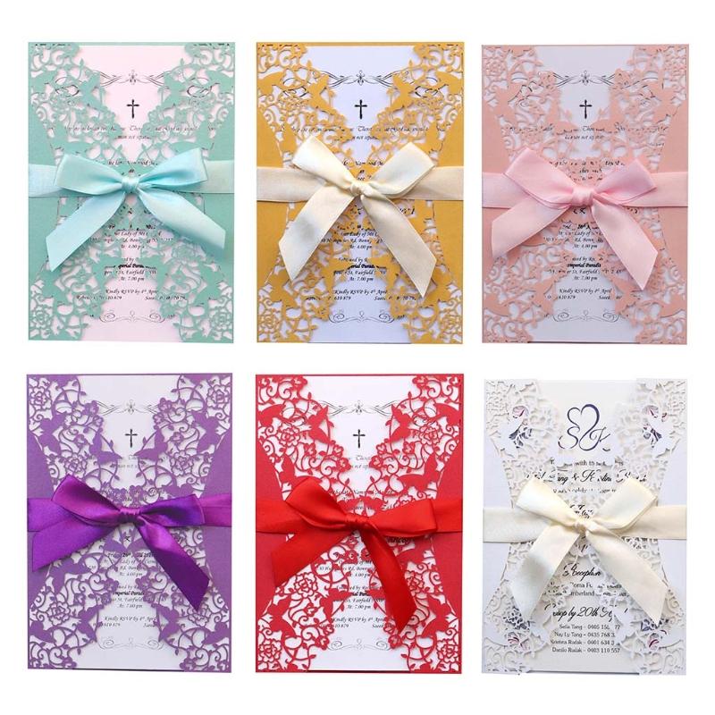 

20pcs Wedding Invitations Card Hollow Invite Envelopes with Ribbon Bridal Shower