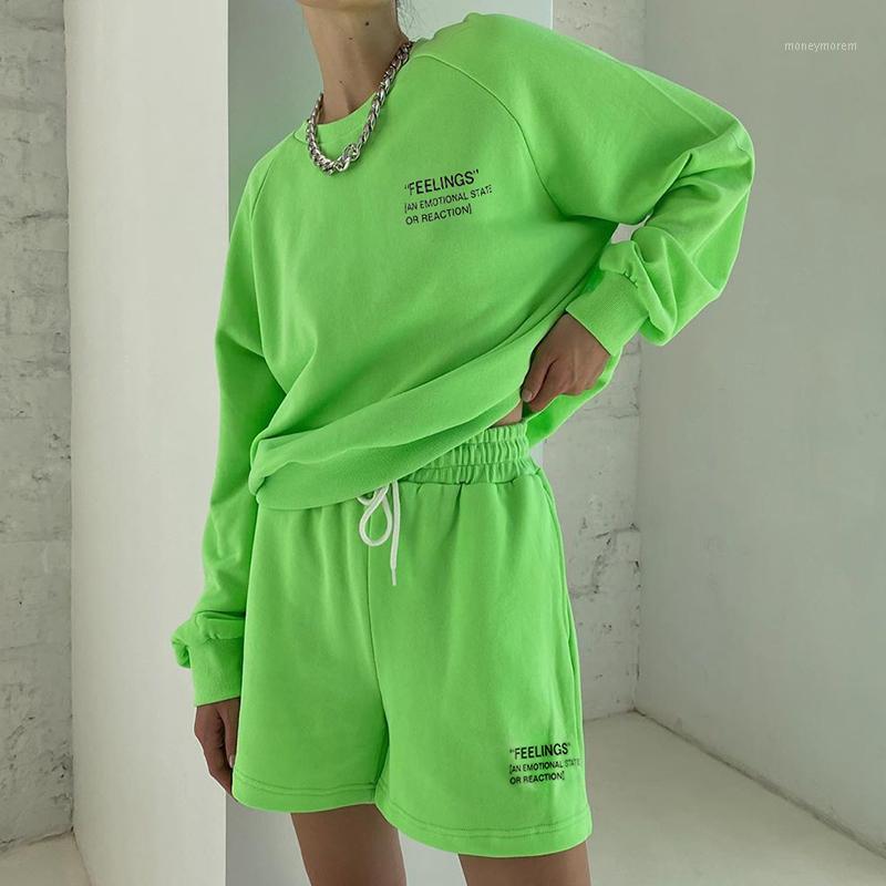 

Letter Print Casual Oversized Tracksuit Women Loose T-shirt and Shorts Outfit Set Ladies Home Matching Set Streetwear1, Green shorts