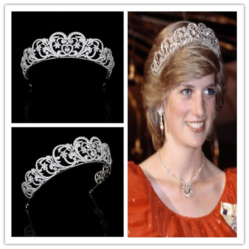 

Royal Diana Crown Zircon Tiara CZ Cubic Zirconia Luxury Headband Wedding Bridal Women Prom Headpiece Silver Headdress Hair Accessories Gift