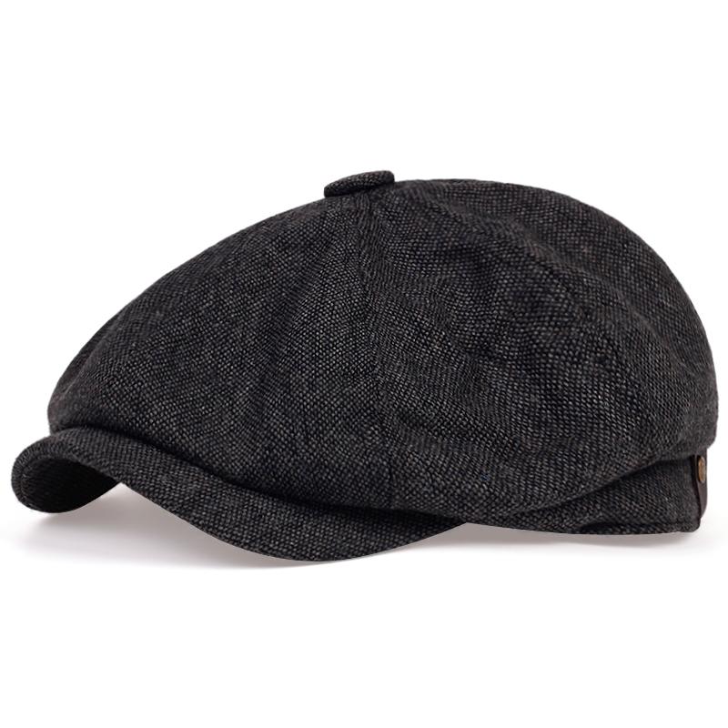 

Men Newsboy Hats Peaky Blinders Autumn Vintage Herringbone Octagon Cap Women Casual Stripe Berets Gatsby Flat Hat, Black