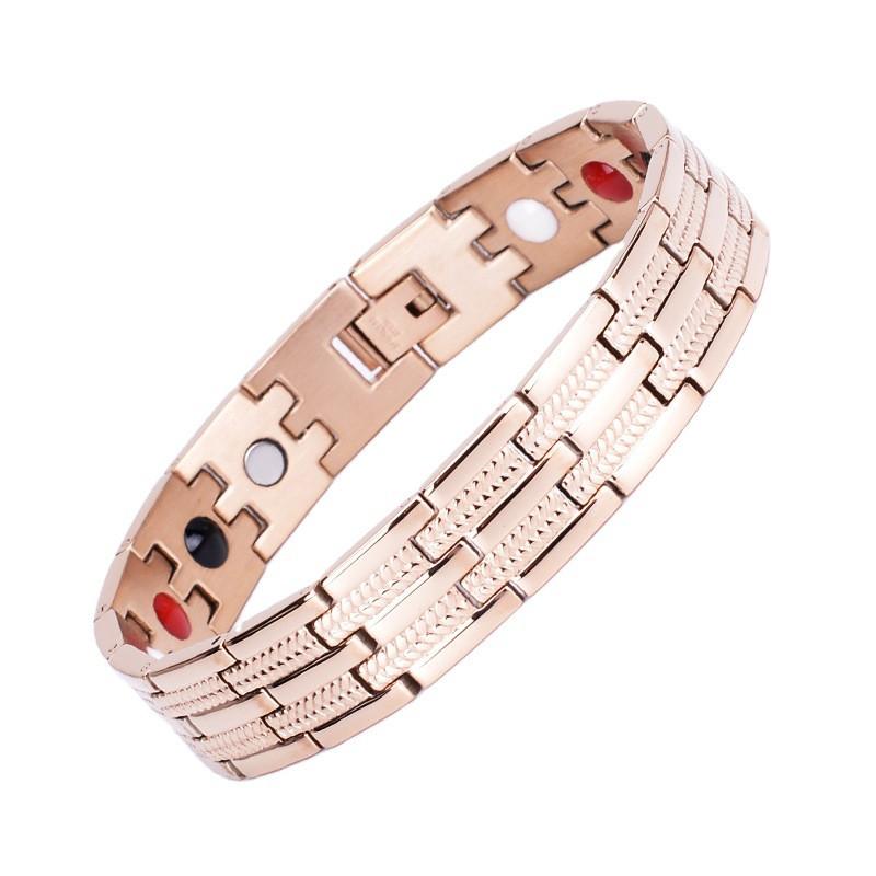 

Link, Chain 2022 Magnet Jewelry Stainless Steel Leaves Design Multi Layer Healthy White Negative Ion Couple Row 13mm Width Bracelet