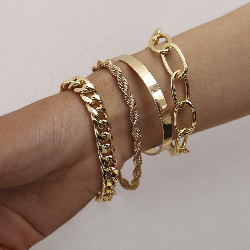 

4Pcs/Set Punk Metal Twisted Rope Chain Bracelet Hip Hop Bracelets Bangles Gift Fashion High Quality Exquisite Jewelry 2021 New