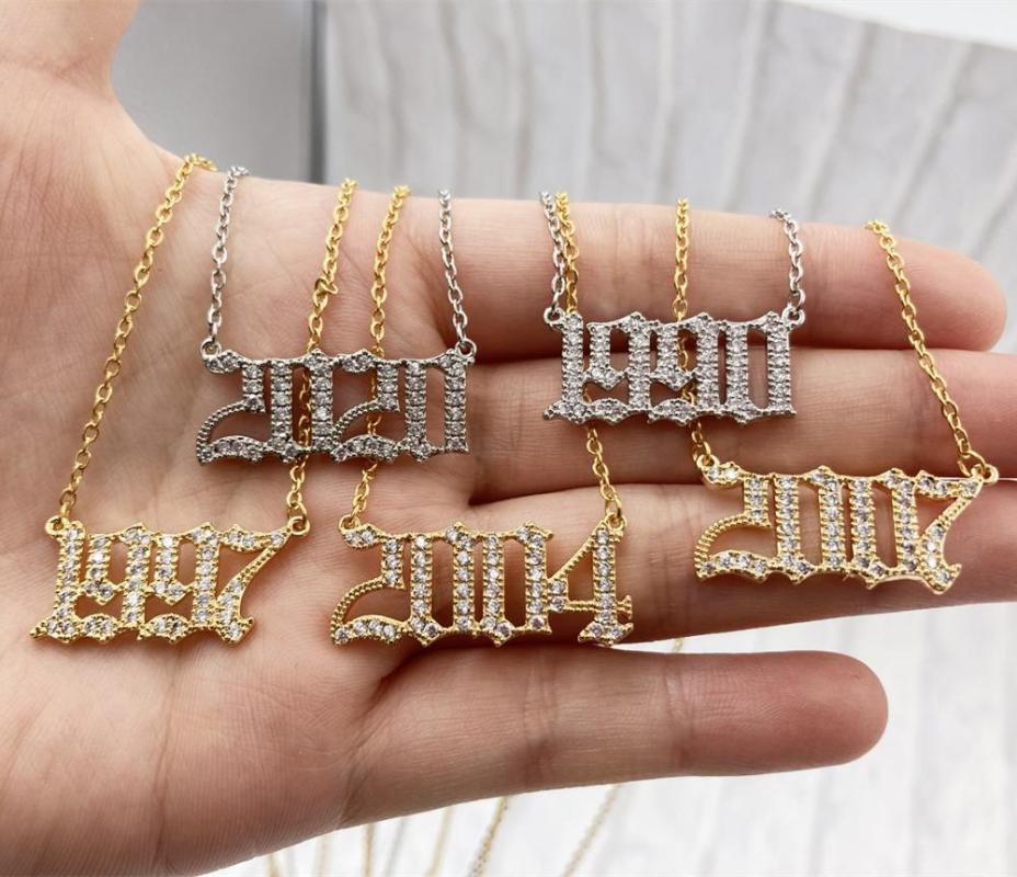 

Year Number Initial Crystal Zircon Letter Pendant Necklace Women Custom From 1985 To 2020 Birthday Chains Gold Jewelry Wholesale