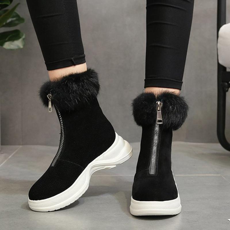 

Rimocy Thicken Plush Zipper Snow Boots Women Faux Suede Chunky Platform Ankle Boots Woman Hidden Heels Warm Fur Winter Shoes, Brown