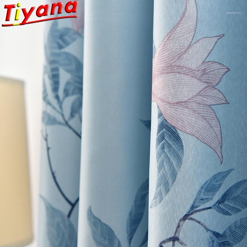

Blue Curtains for Living Room 1PCS 100*200CM Chinese Peony Flower Printed Blackout Curtains for Bedroom Bay PC022#301, Cloth