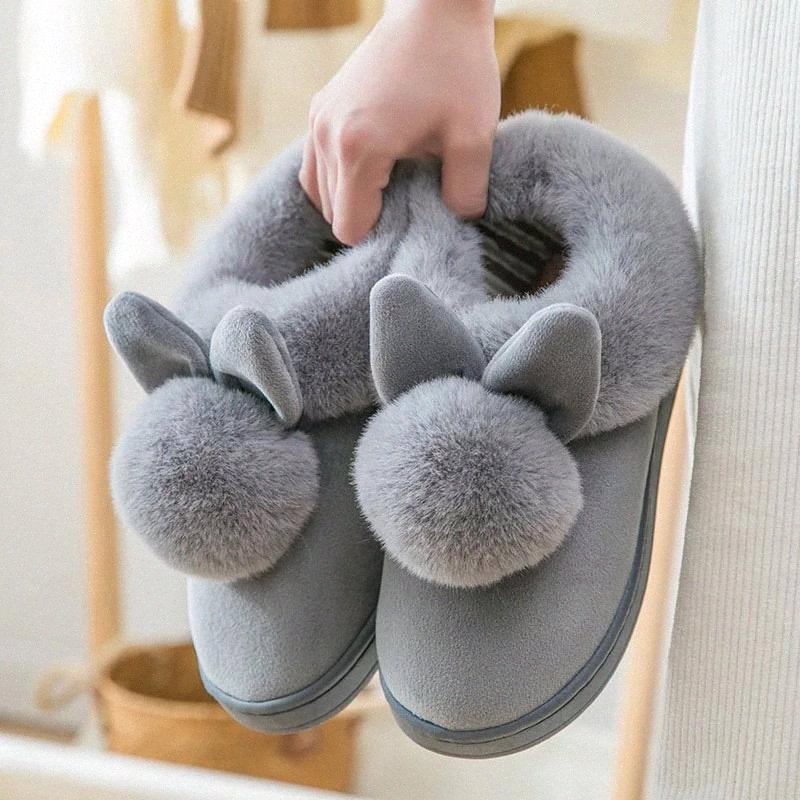 

2020 plush warm winter slippers cute rabbit ears women shoes soft cotton women slipper Indoor flat home slippers shoes woman #Vh5V, Black