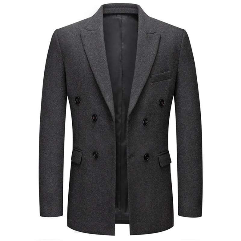 

Autumn Winter Men Wool Blazer Jacket Fashion Double Breasted Anti Wrinkle Men Suit Jackets Casual Slim Fit Woolen Coat, Black