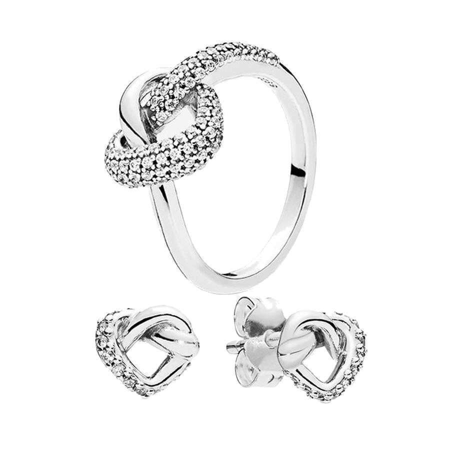 

Women's 925 Sterling Silver Wedding Rings Cubic Zirconia Diamonds for Pandora Knotted Heart Stud Earrings Engagement Ladies Gift with Box, Slivery;golden