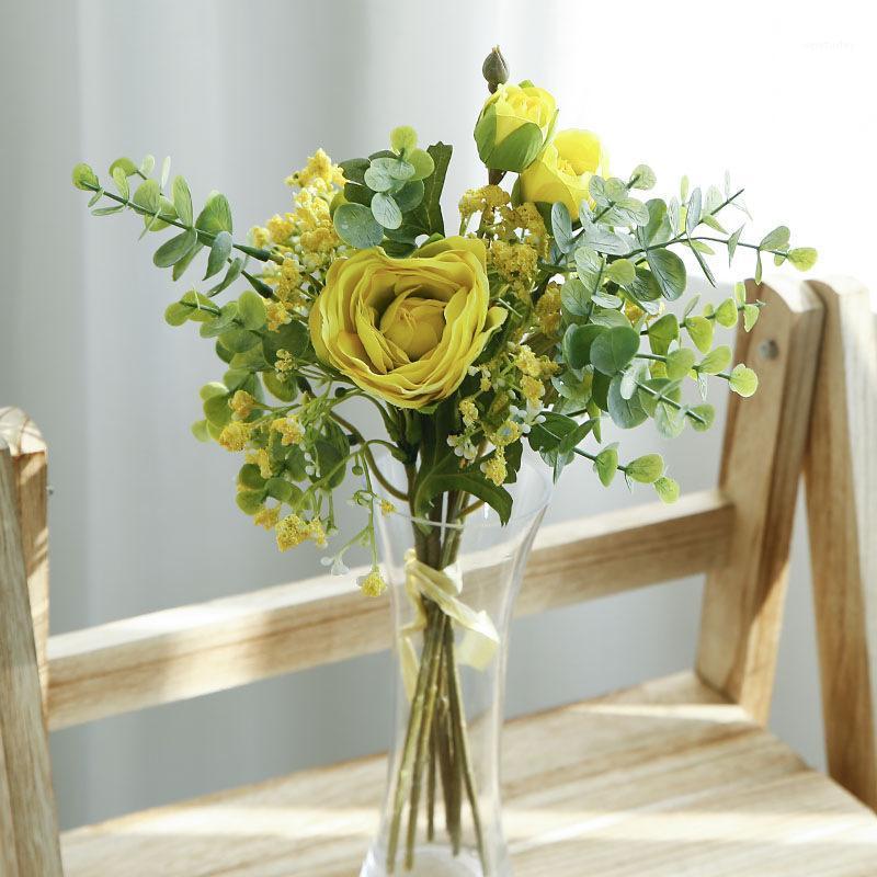 

Flone Artificial Road Lotus Gypsophila Silk Fake Flowers Wedding Bride Flowers Garden Home Decoration Holding Flores1, Yellow