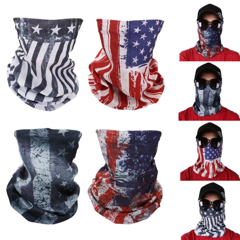 

In Store Seamless US Flag Face Tube Neck Gaiter Headband Scarf Headwear Bandana Cap Outdoor Dustproof 3ply Ear Loop Facemaks