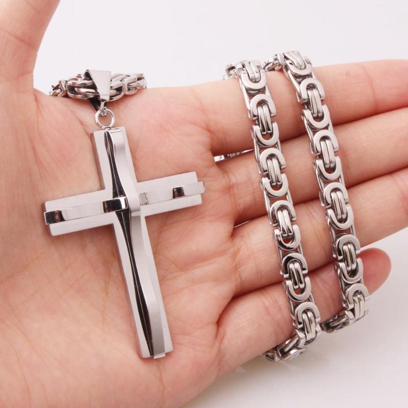

Hot Selling Top Stainless Steel Cross Necklaces Crucifix Pendant Necklace for men Vintage Stainless Steel Men Byzantine Chain1