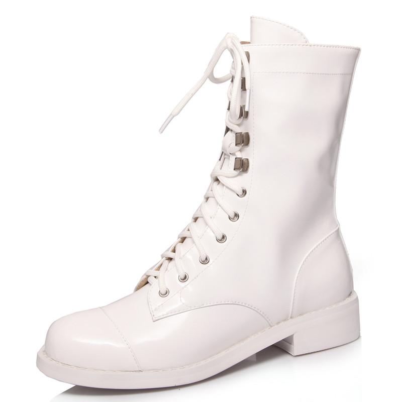 

Winter Fashion Genuine Leather Lace Up Boots Women Low Heel Zipper Booties Luxury Gold Ankle Boots Rivets Punk Woman Shoe, Black