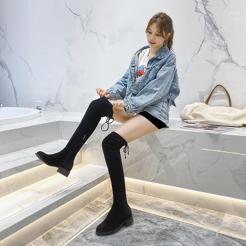 

Sexy Women's Over The Knee Boots Thigh High Boots Women Shoes Autumn Winter Short Plush Block Tchick Heels Slim Stretch Shoes1, Black without fur