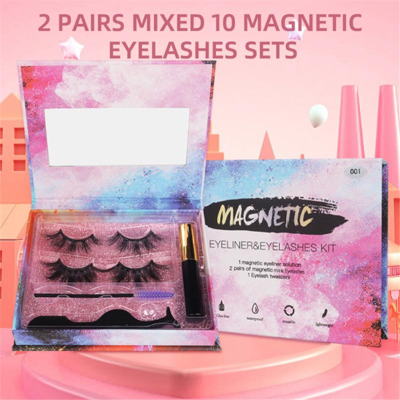 

2Pcs Magnetic Eyelashs Set Eyeliner& Magnetic Lashes & Tweezer Brush Set Waterproof Long Lasting Eyelash Extension With Mirror