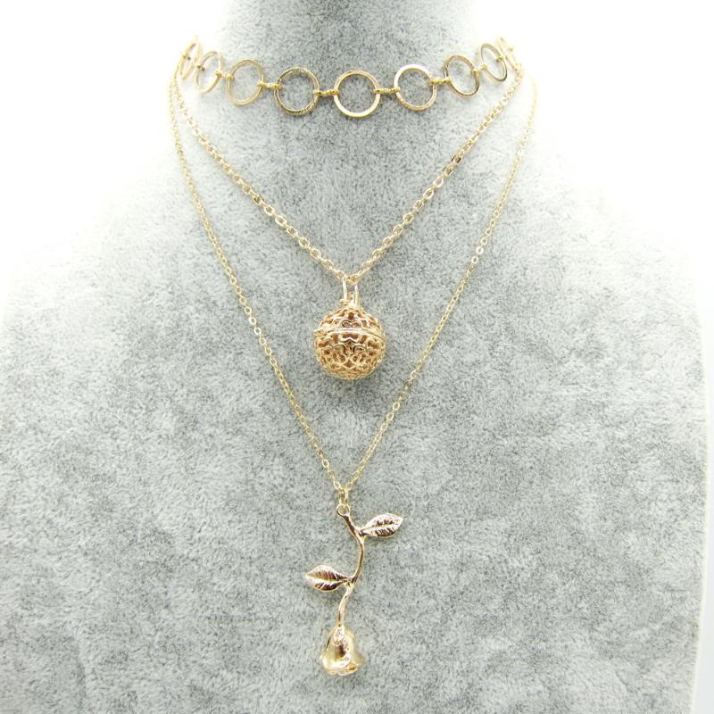 

New Style Circle Rings Linked Choker DIY Locket Cage and Rose Pendant Fashion Essential Oil Diffuser Neckace Jewelry