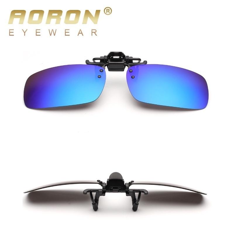 

AORON ClassicBrand Fashion Style Men's Rectangle Polarized Clip-on Flip up Metal Clip Leisure Sunglasses Lenses UV400
