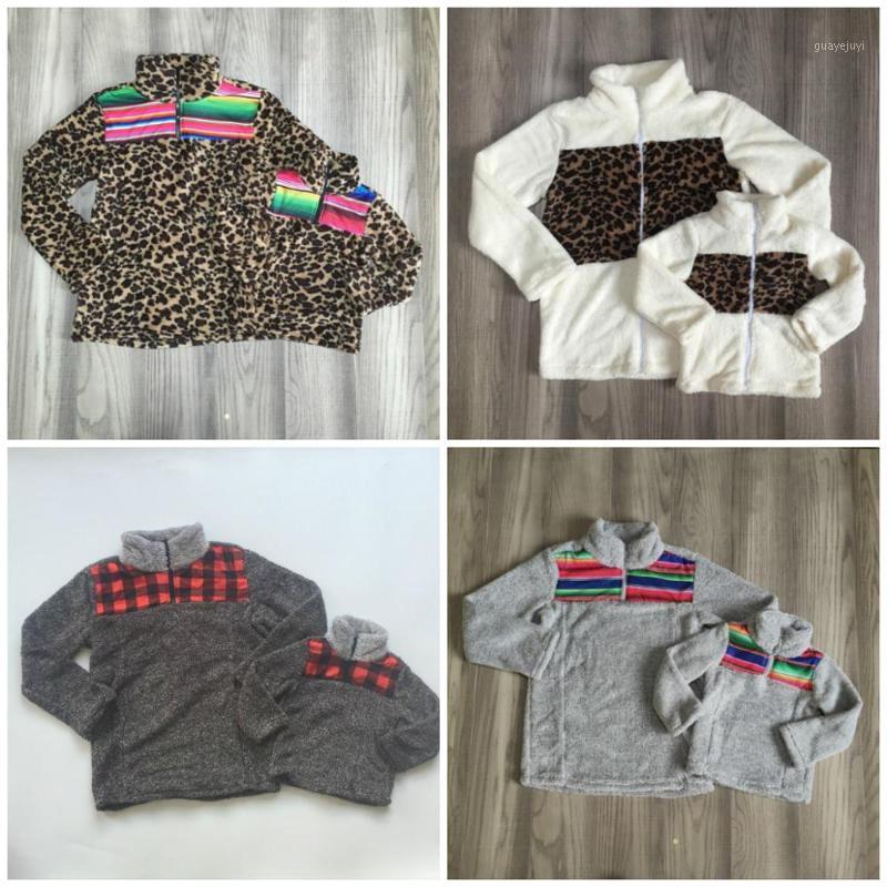 

Girlymax Fall/winter outfits baby girls warm coat serape leopard plaid fleece mommy adult cotton clothes children boutique top1, Plaid monny only