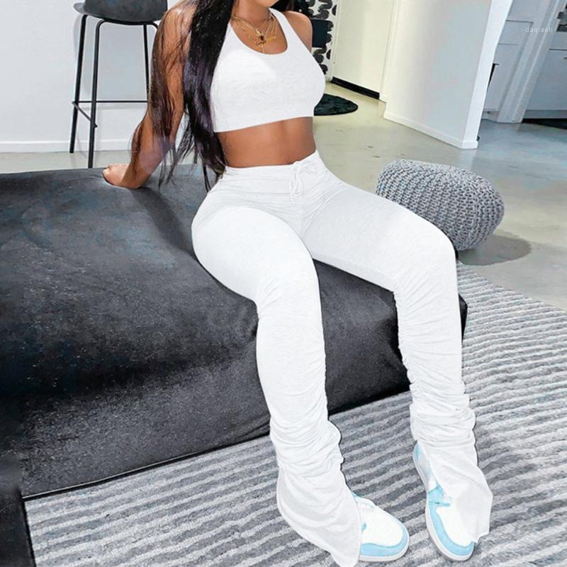 

Women Tracksuit Tank Top Stacked Pants 2 Piece Set Women Casual Sportswear Fashion Workout Sleeveless Matching Sets1, Red pants