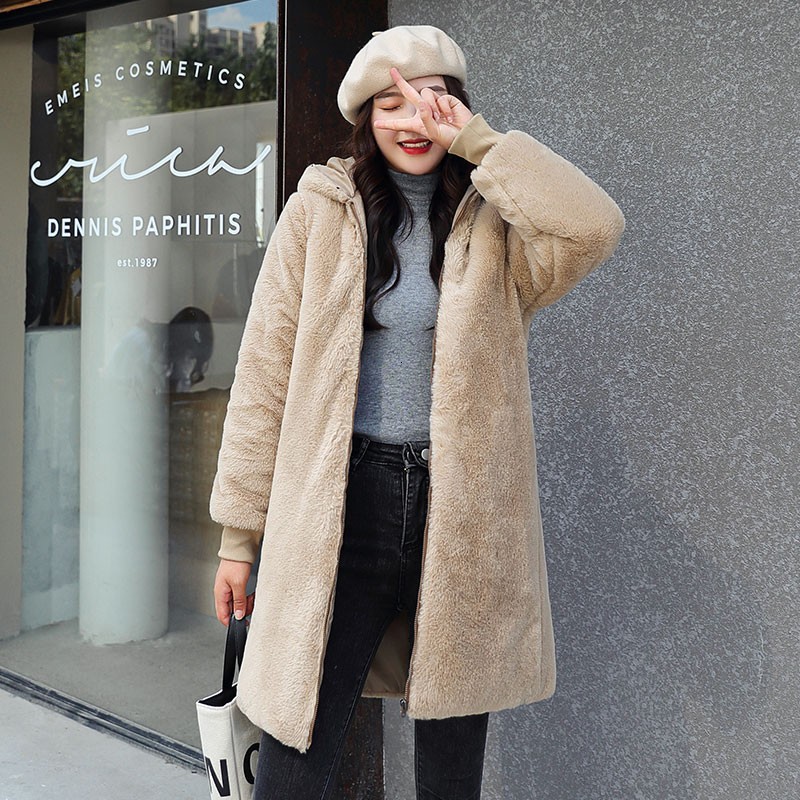 

2021 New Elegant Female Winter Big Fur Collar Snow Outwear Thickness Plus Size Cotton Hooded Coats 7KE1, Khaki.