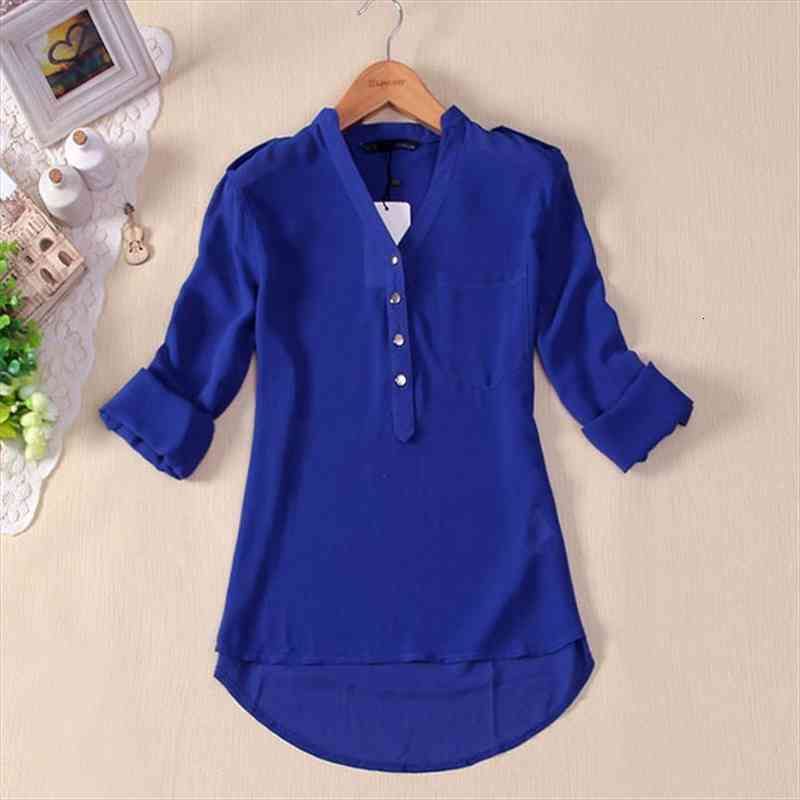 

Women Spring Summer V-neck Chiffon Long Sleeve Casual Shirt Blouse Solid Color Formal Cardigan Button Blouse For Women, White