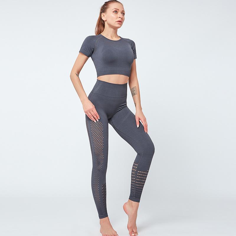 

Women Hollow Out Seamless Yoga Set Sport Outfits Two Piece Crop Top Bra Leggings Workout Gym suit Fitness Sport Sets, Black