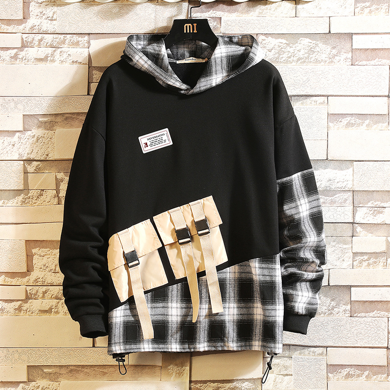 

2021 New Japan Casual Spring Autumn Black White Hoodie Sweatshirt Men's Thick Fleece Style Hip Hop High Streetwear Patchwork Rz7y, A105 1