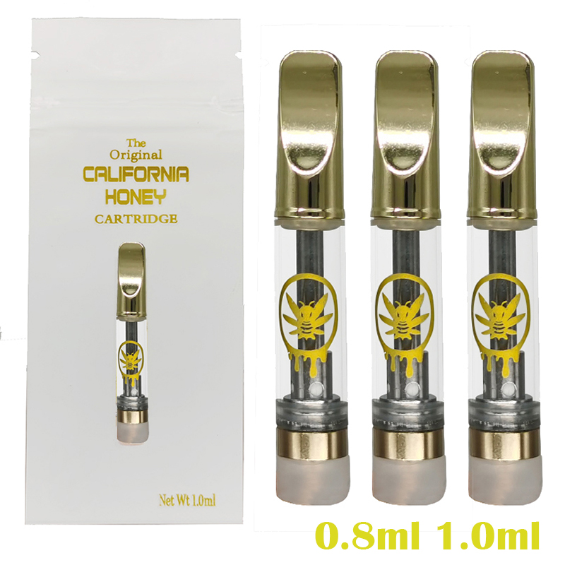 

California Honey Cartridge Thick Oil Atomizer Ceramic Coil Vaporizer Ecig 510 Thread Cartridges 0.8ML 1.0ML Gold Vapes Empty Copper Tip Carts Glass Atomizers with Bag