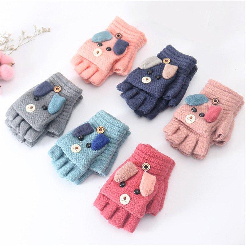 

2 in 1 Gloves Combo Mittens Winter Warm Gloves Fingerless Half Capped Boys Girls
