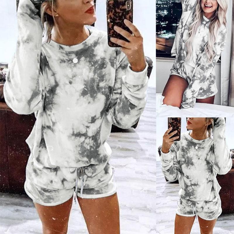 

Women' Tracksuit Tie-dye Printing Sportswear Casual Sports Suits For Women Shorts Long Sleeve Hoodies Pullover Casual Home Sets1