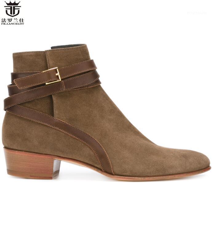 

genuine leather FR.LANCELOT fashion boots men ankle buckle pointed toe boots winter new design shoes1, As pic