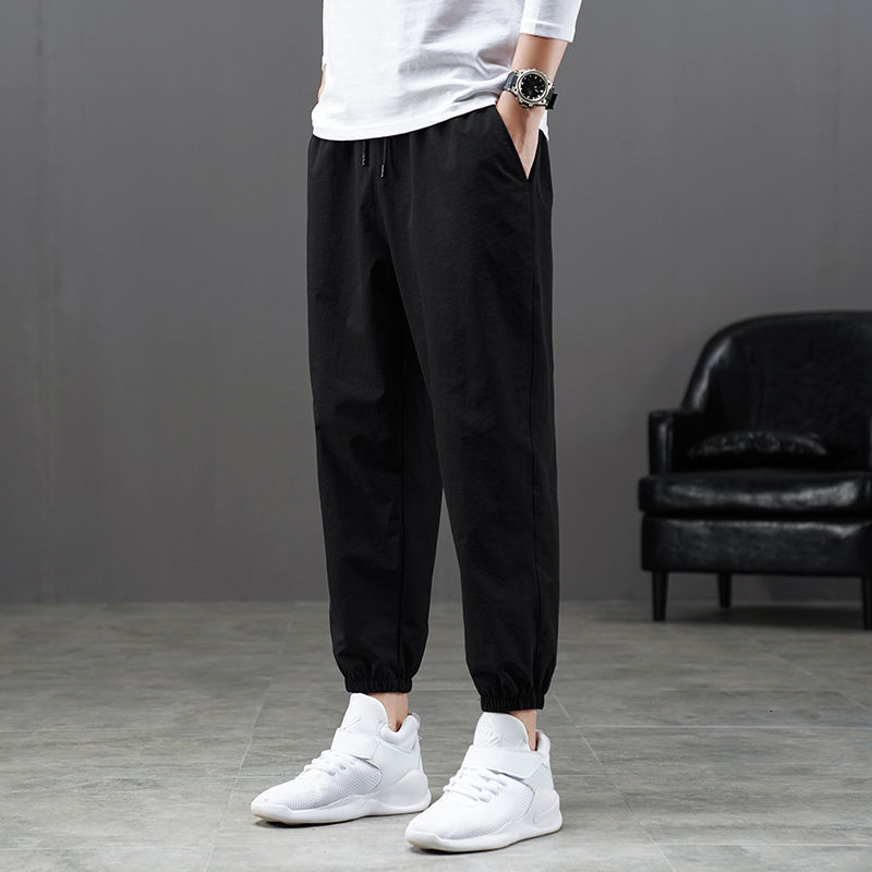 

2021 Men's Trousers Spring and Winter New Pants Cut Feet Stretched Out Hare Slacks Clothing 7VOC, Black