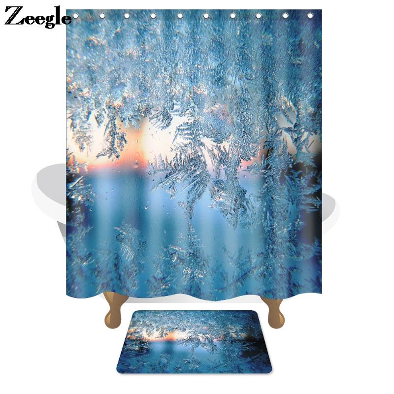 

Microfiber Rubber Floor Mat and Waterproof Shower Curtain Set Landscape Printed Bathroom Curtain Home Decortion Carpet Set