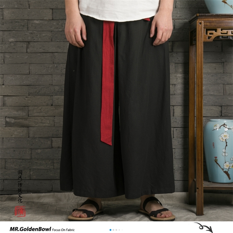 

Sinicism Store Japanese Wide Leg Pants Men Streetwear Casual Cotton Linen Man Sweatpants Summer Chinese Style Male Joggers 201109, Black(asian size)