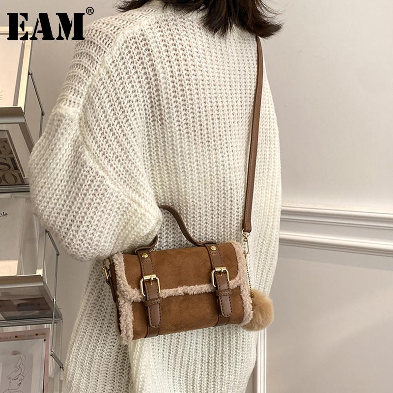 

[EAM] Women New Coffee Matte Spliced Fleece Edge Small Personality All-match Crossbody Shoulder Bag Fashion Tide 2020 18A0010, Black