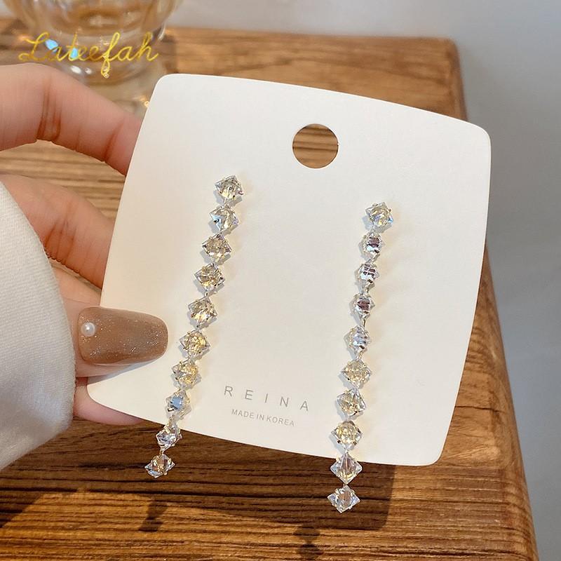 

Temperament Long Crystal Golden Tassel Dangle Stud Earring Dangle for Women Wedding Accessories Fashion Gifts