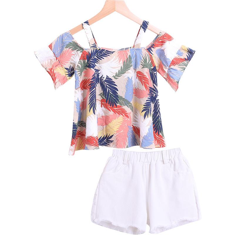 

Baby Clothing Sets 2020 summer Girls Cute Printing Fashion Suspender Shorts Set floral print white 2pcs D10.05, As pic