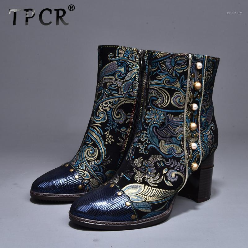 

TPCR New Fashion cowhide women personality Vintage pointed toe woman ladies Europe and America style casual ankle single boots1, Blue