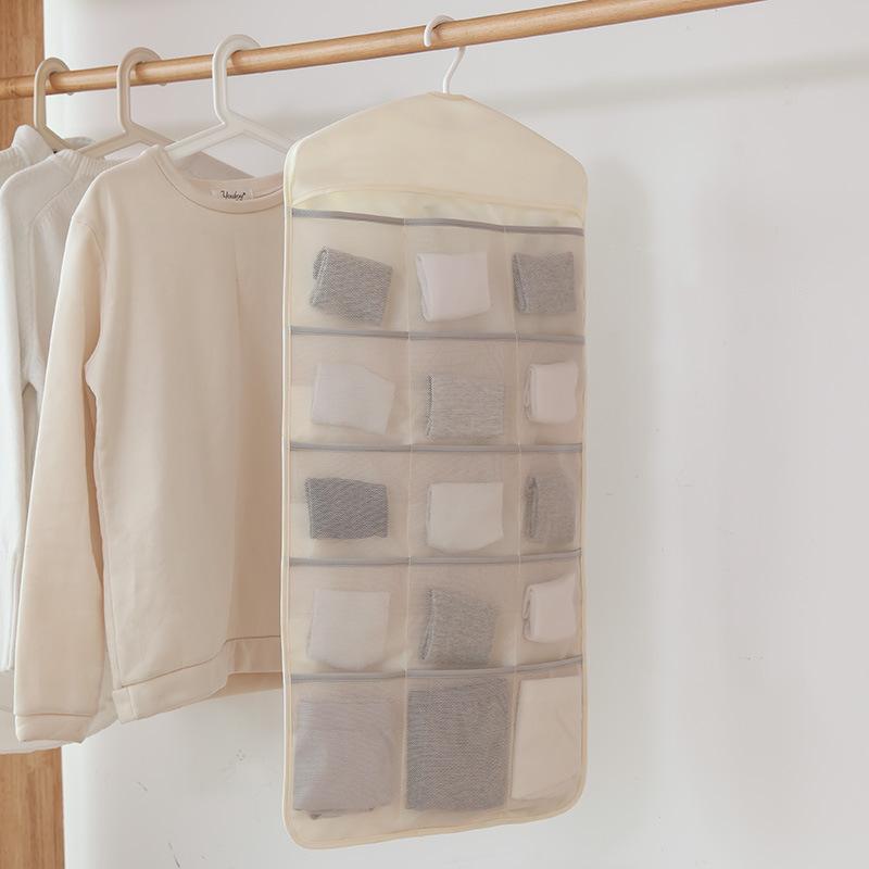 

Underwear Wardrobe Storage Hanging Bag Washable Hanging Underwear Sock Storage Bag Mesh Pocket For Double Sided 15-25 Grids, Beige
