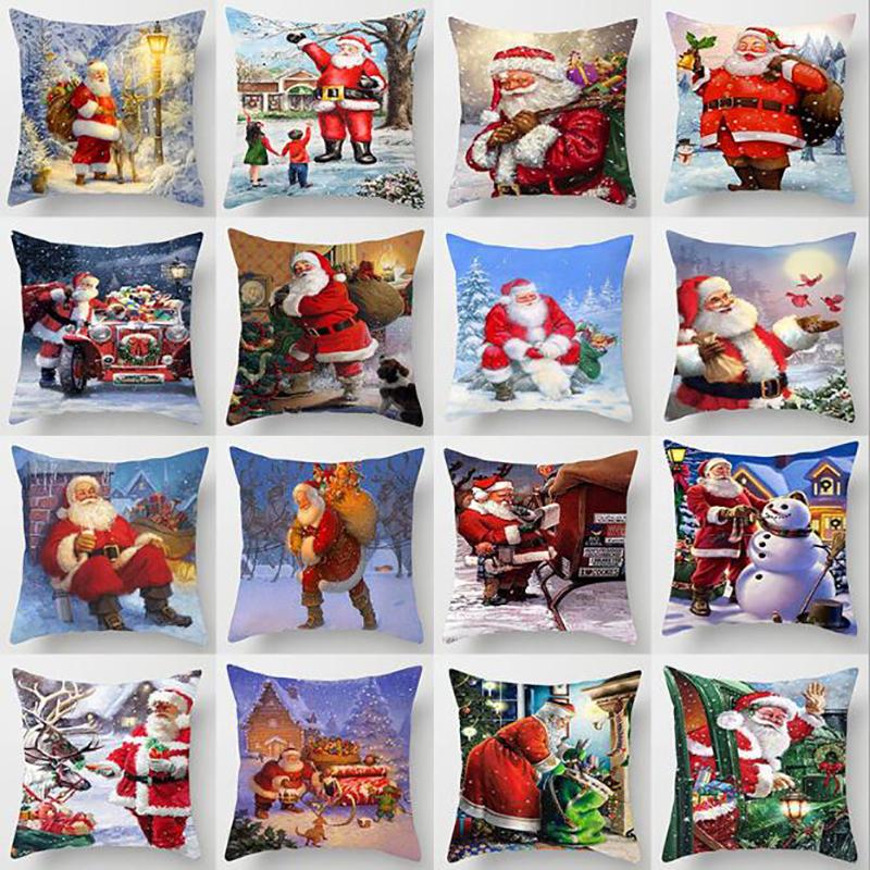 

Santa Claus Printed Pillow Cover Bedroom Living Room Sofa Pillowcase Santa Claus Pattern Home Decoration Pillowcase Pillow Case, Style 16