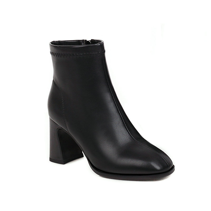 

2021 New Square Heel Ankle Quality Pu Leather Autumn Winter Women Shoes Casual Round Toe Short Boots Size 34-43 Vmms, Black