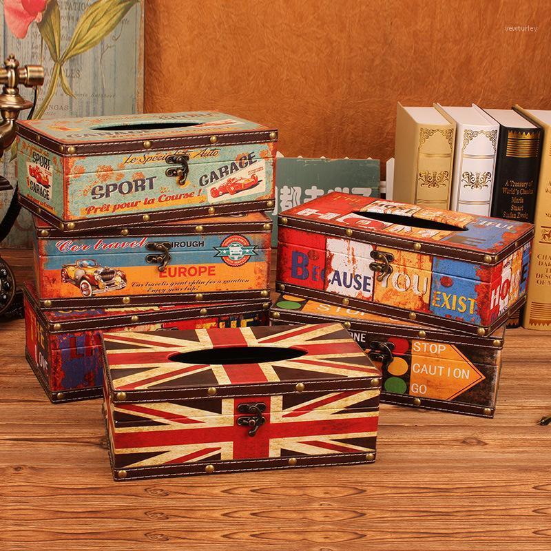 

JM American style home tissue box retro leather dispenser box holder desktop coffee shop decorate Paper towel napkin storage1