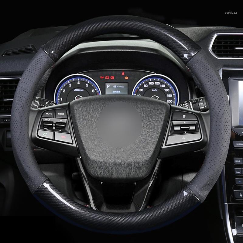 

Carbon Fiber Leather Car Steering Wheel Cover For i20 i30 i40 Tucson Solaris ix35 Creta Santa fe Kona Elantra1