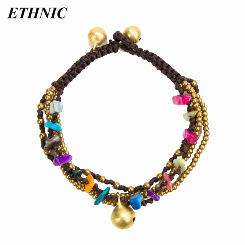 

ETHNIC Brand Boho Colorful Beads Multilayers Gold-color Beaded Chain Bell Charm Bracelets for Women Fashion A Bracelet