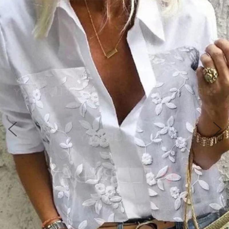 

Women' Blouse 2020 new Autumn Spring Lace Crochet White Top Fashion Turn Down Collar Blouses Female Casual Tops Ladies Clothes