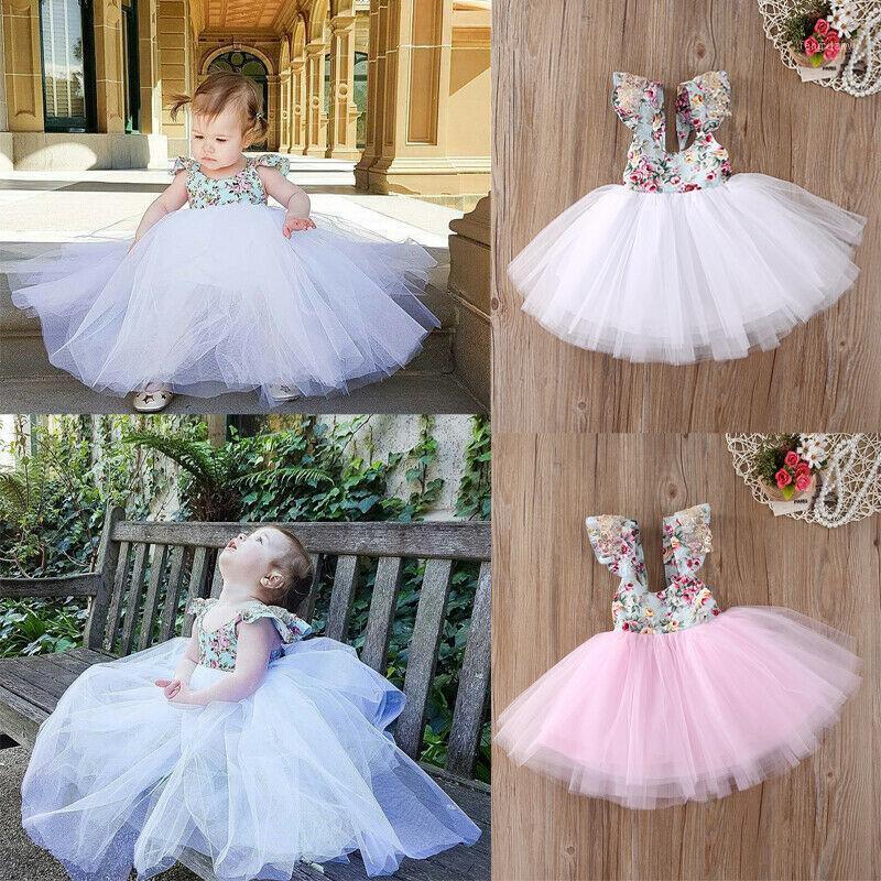 

2PCS Kids Baby Girls Floral Print Lace Sleeve Ball Gown Drawstring Cute Dress Party Formal Dresses Headband Sets 20211, Pink