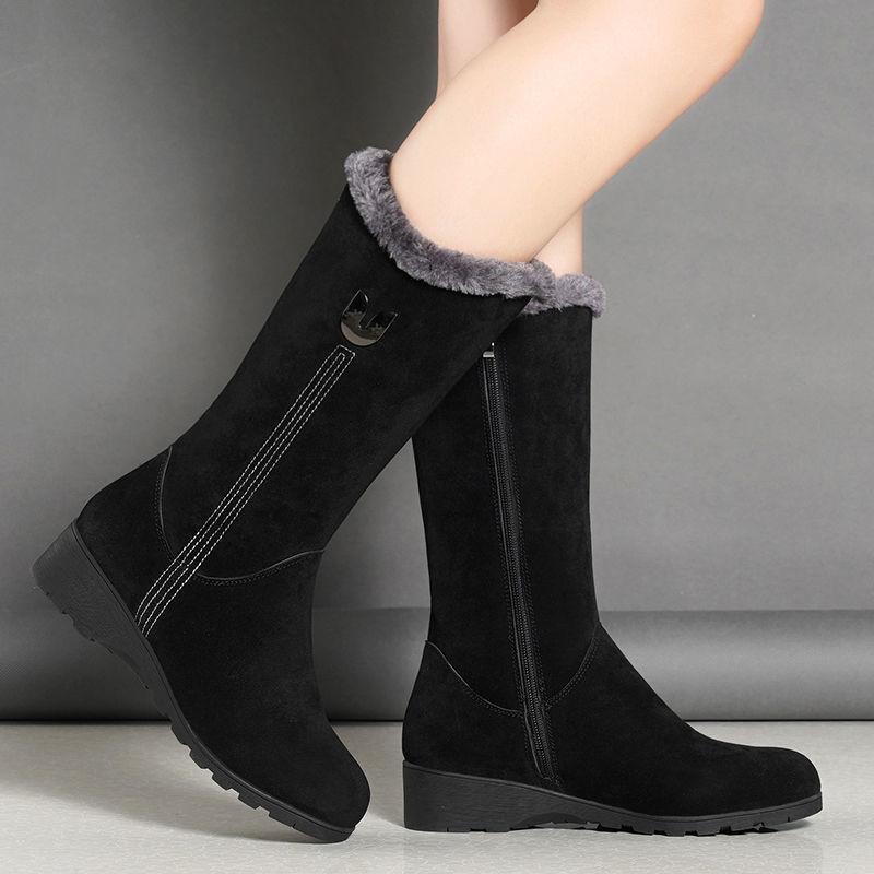 

Mid-calf Snow Boots Women Winter Warm Wedges Shoes Goth Punk Platform Non-slip Plush Thick Velvet Zip Long Demonia Boots 2020, Black