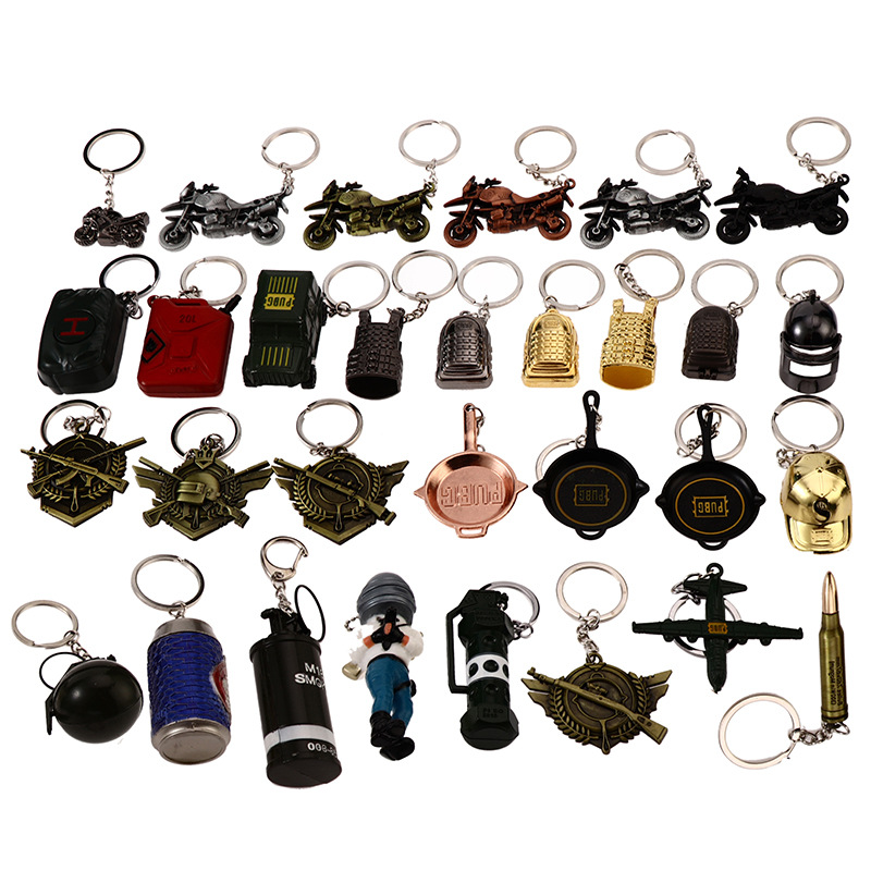 

designer Keychain Party Favor Player Unknown's Battlegrounds Peace Game Props Model Key chain Pendant motorcycle Grenade Pendants Pan Coke Hat car