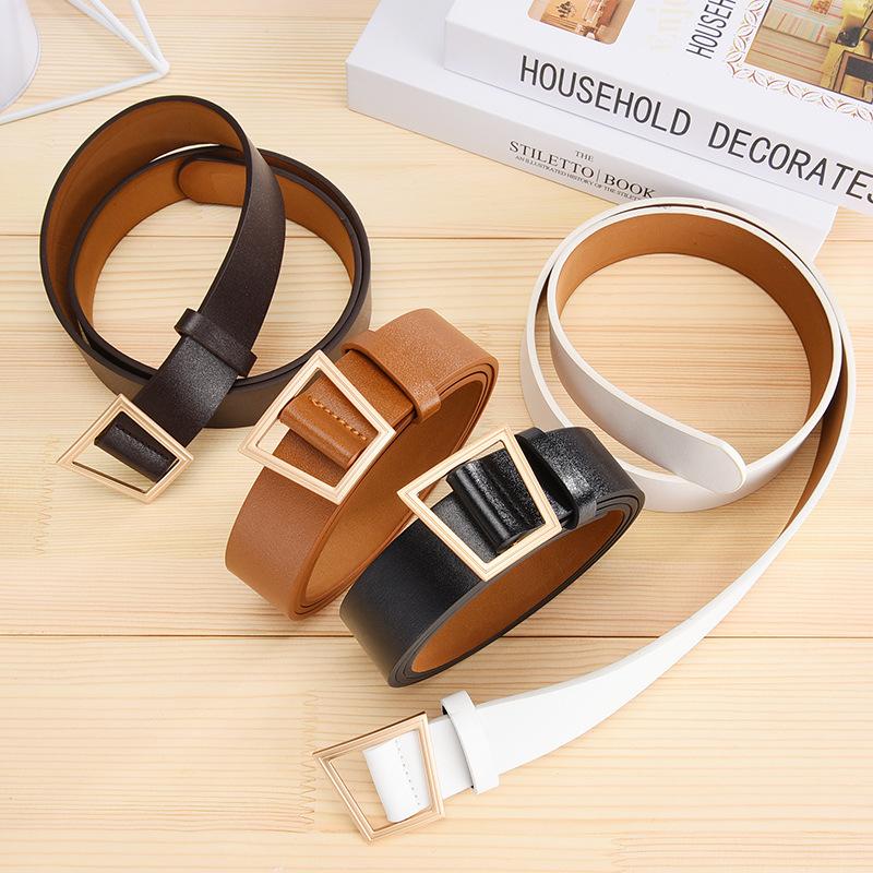 

Square Pin Buckles Belt Female Deduction Side Gold Buckle Belts for Jeans Pu Leather Wild Belts for Women Students Waistbands, White